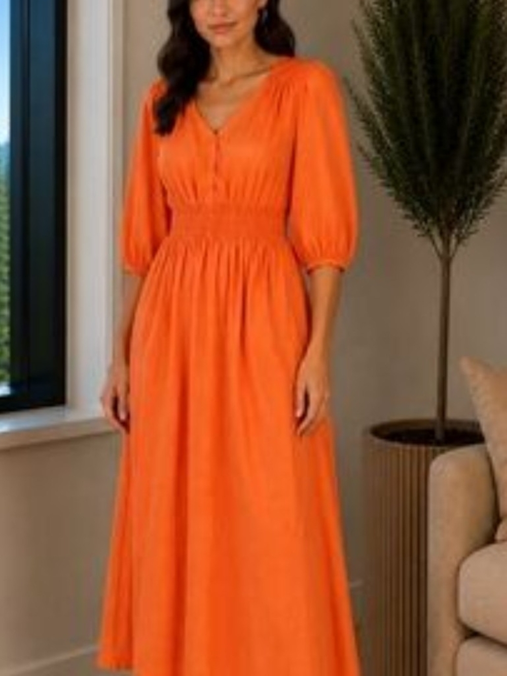 J. Crew Bright Orange Maxi Dress with Smocked Waist
